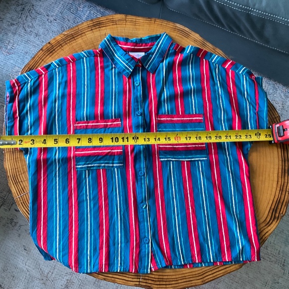 LulaRoe XS Striped Button Down Top Blouse Bright Block Colors - Picture 4 of 6